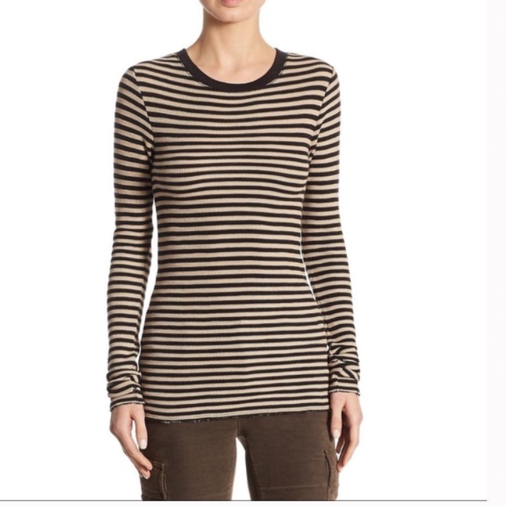 EUC Vince Railroad Stripe Cotton Thermal Sweater Stretch Long Sleeve Knit